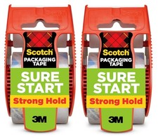 Scotch Sure Start Packing Tape, Clear, Quiet Unwind and Easy 2 Rolls, Clear
