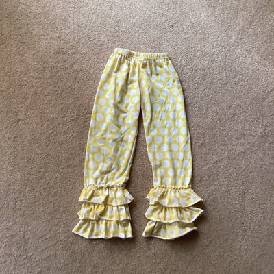 RUFFLES BY TUTU & LULU POLKA DOT GIRLS LEGGINGS/ PANTS, 5-6. YELLOW/ WHITE