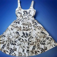 J. Crew 100% Linen Fit & Flare Zip Front Dress Gold Foil Leaf Print Floral Sz 0