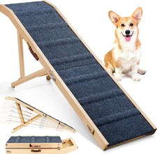 Foldable Dog Ramp for Bed Adjustable 6 Heights Wooden Pet Ramp 220LBS Non-Slip