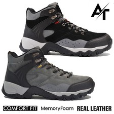 MENS LEATHER WATERPROOF MEMORY FOAM HIKING WALKING ANKLE WINTER TRAINERS BOOTS