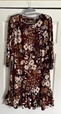 Tommy Hilfiger Floral Dress Warm Tones Maroon Flouncy 3/4 Sleeve Size 8 Y2K