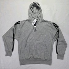 Adidas Men Essentials Fleece 3-Stripes Hoodie Large Grey Heather New NWT JE6302