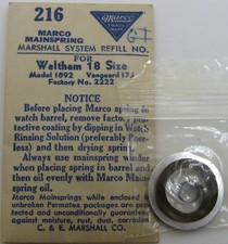 Waltham 18s 1892 2222 17 jewels Watch Mainspring 1 piece  brown alloy 