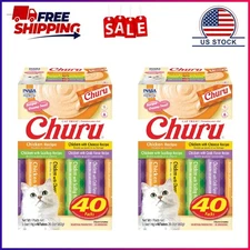 2 Pack, Inaba Churu Creamy, Lickable Wet Cat Treats, 0.5 oz, 40 Tubes, Chicken V