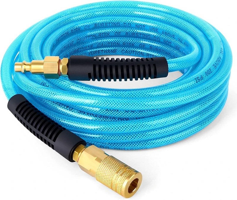 GASHER 1/4'' x 25' Polyurethane Air Hose, 300 PSI, Composed Brass & Blue PU Hose