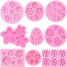 Flower Silicone Molds,9pcs Rose Leaf Daisy Sunflower Chrysanthemum Small Flowers
