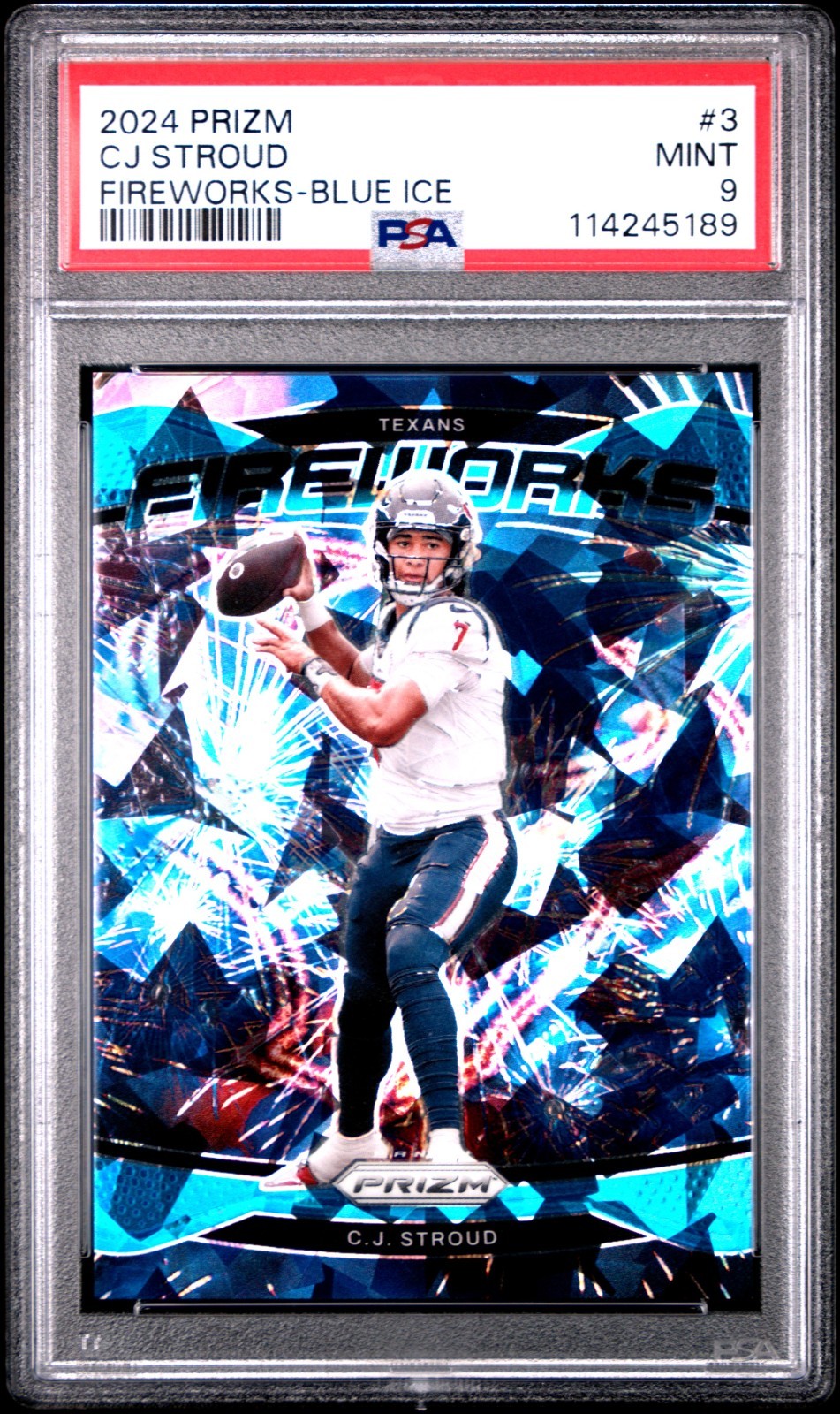 2024 Panini Prizm CJ STROUD FIREWORKS BLUE CRACKED ICE /99 PSA 9 - Low Pop