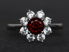 Red Garnet Round Cut Gemstone 925 Sterling Silver Modern Women Ring Duty Free
