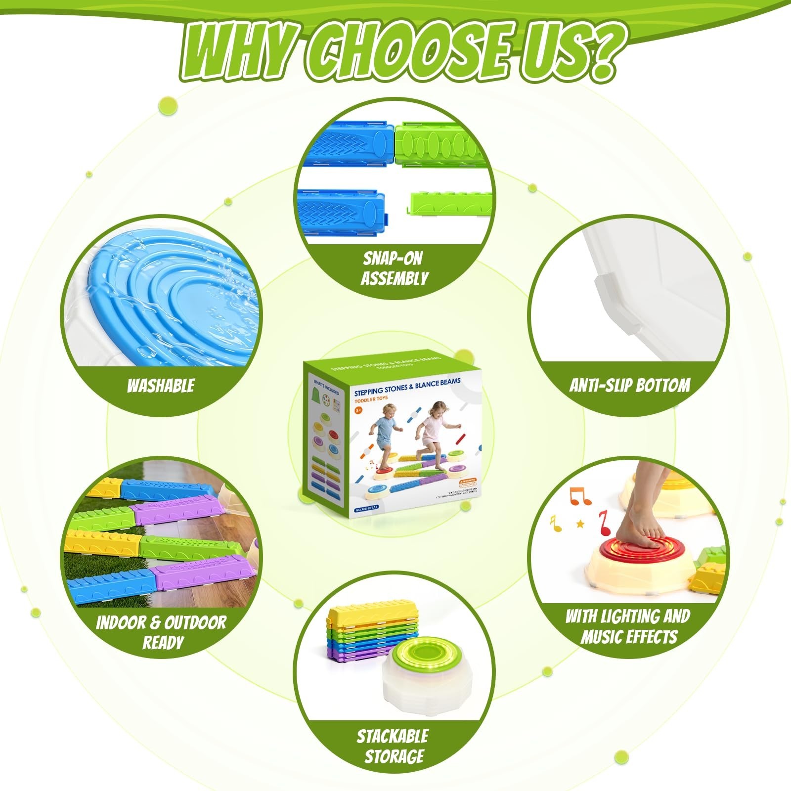 Balance Beams Stepping Stones for Kids, Obstacle Courses Sensory Toys for Tod...