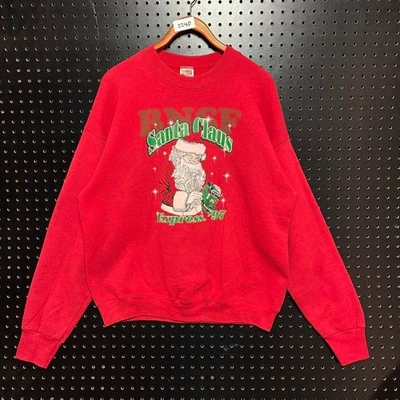 Sudadera roja vintage 1997 Fruit of the Loom Santa Claus Express BNSF Railroad - Imagen 1 de 4