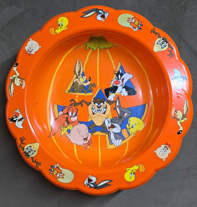 Looney Tunes Halloween Candy Bowl - Vintage - Orange - Bugs Bunny Tweety Taz 