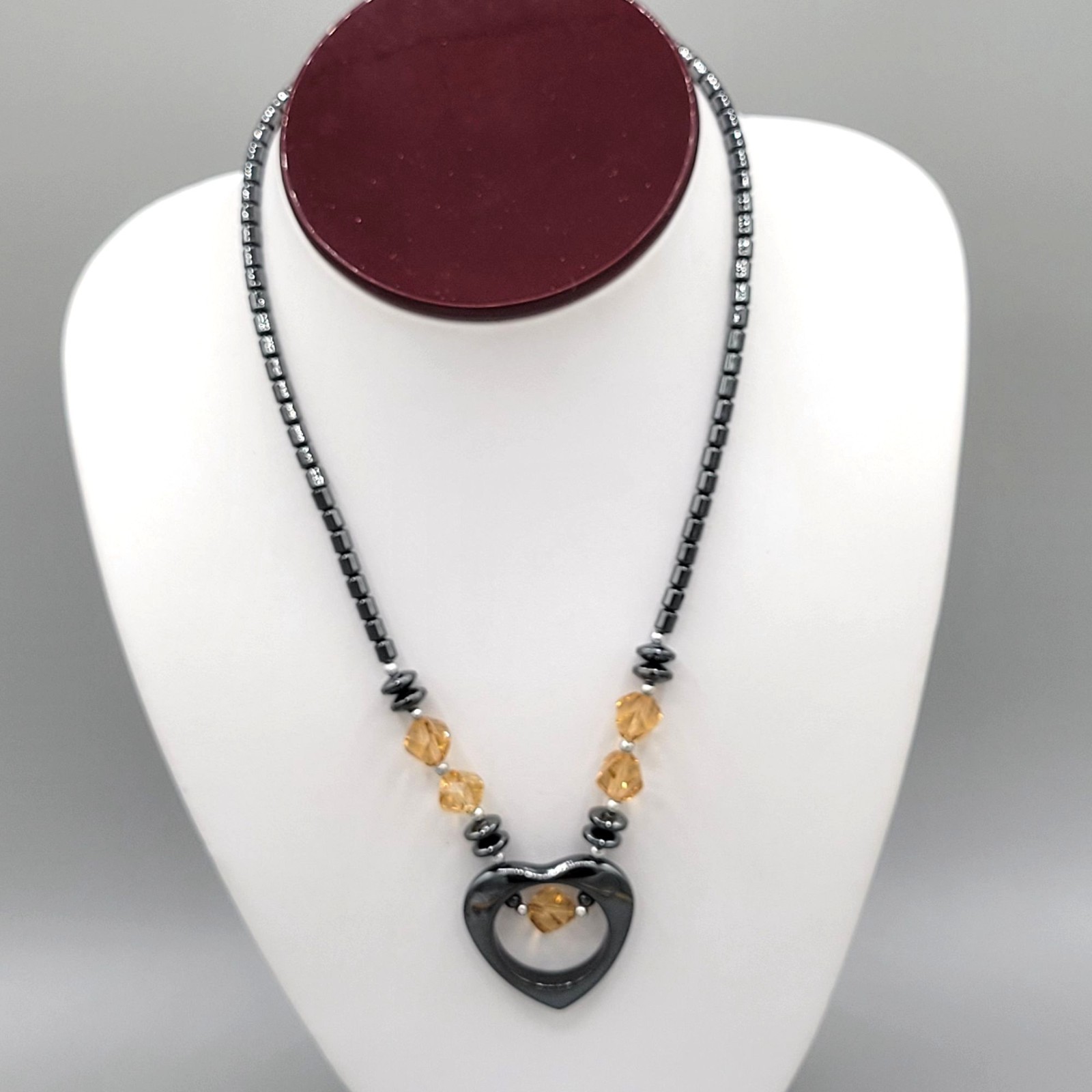 Hematite Open Heart Pendant Statement Necklace Or… - image 3