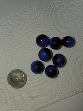 7 Vintage Black Cobalt Blue Swirl Glass Marbles Matching Estate Lot