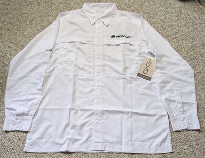 GameGuard Shirt Mens L White Long Sleeve Roll Tab Button Down Outdoors Fishing