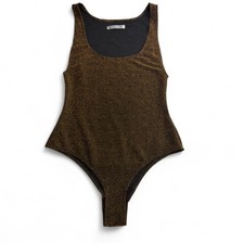 Reformation Saturn Bodysuit Glitter Metallic Copper Bronze Stretch size Small