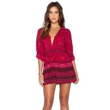 Spell & The Gypsy Phoenix Play Dress – Magenta – Boho Long Sleeve Mini – XS