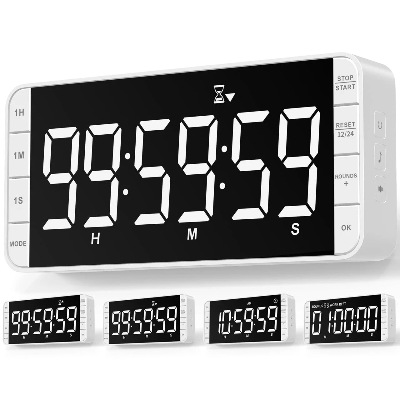 MeesMeek 7.8'' Extra Large Rechargeable LED Kitchen Timer - 99H White