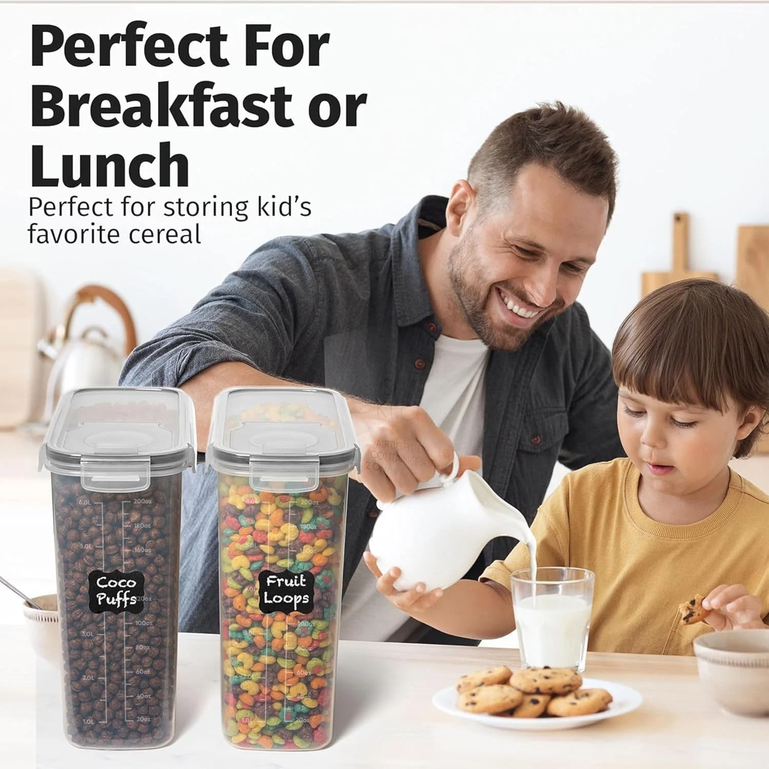Shazo 2 Pack (6.3L / 213OZ) EXTRA Large Airtight Food Storage Cereal Containers