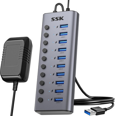 10 Port Powered USB 3.0 Hub, 60W Aluminium USB Charging Hub with DC 12V5A Power