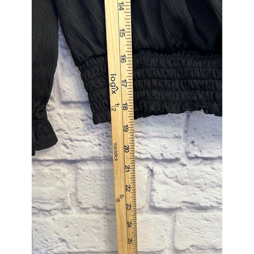 Monteau Los Angeles schwarze Bluse Oberteil XL Langarm Surplice gesmokte Taille - Bild 3 von 7