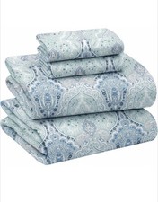 Briarwood Home Printed Flannel Sheet Set, 100 Natural Cotton.Damask Navy, King
