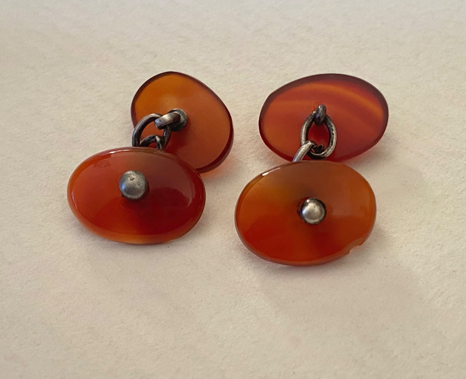Antique Solid Silver & Carnelian Cufflinks, c. 19… - image 2