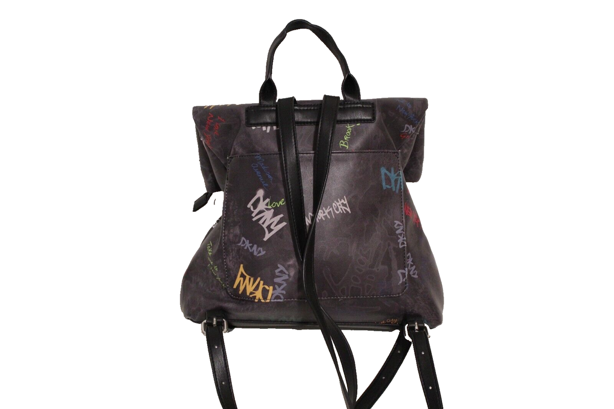 DKNY Tilly Graffiti Foldover Backpack Purse Top Handle DKNY Tilly Graffiti Fold Over Adjustable Backpack Purse  main image 4