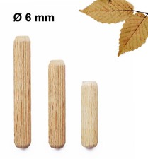 Holzd&uuml;bel &Oslash; 6mm Riffeld&uuml;bel Buche Holz D&uuml;bel Holzstifte, 20 25 30 35 40 45 50 60