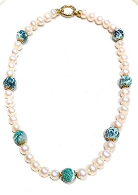 Halskette Perlen Barock-Stil Fresh Water Und Halbedelsteine - Sterling Silber
