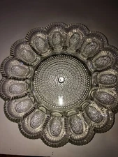 INDIANA GLASS CLEAR HOBNAIL THOUSAND EYE DEVILED EGG DISH TRAY PLATTER 11" EUC