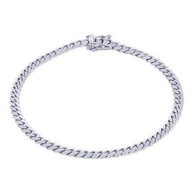 10K White Gold Solid 4mm Miami Cuban Link Chain Bracelet Mens Womens - 7''