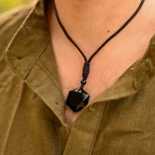 Genuine Obsidian Hexagon Pendant Talisman Healing Protection Chakra Men Necklace