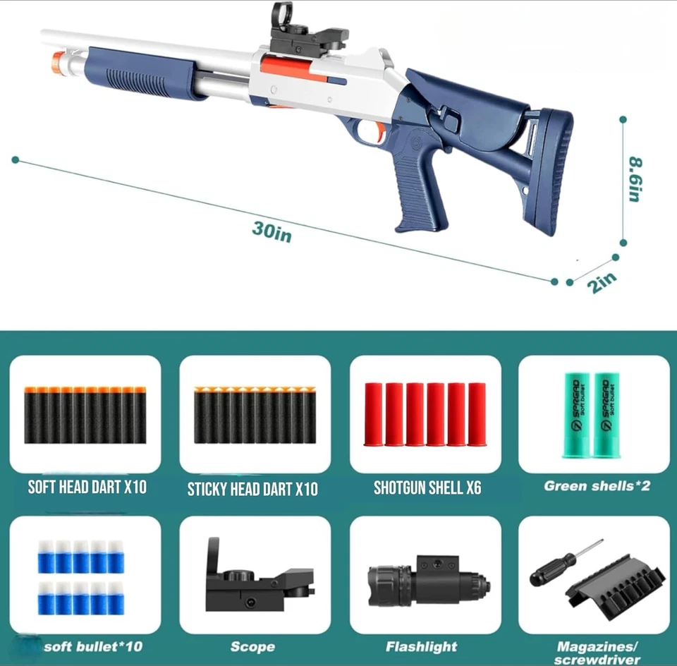 Soft Foam Dart Shotgun Shell Ejecting Toy Gun Dart Blaster Pump Action Shotgun - Image 3 of 3