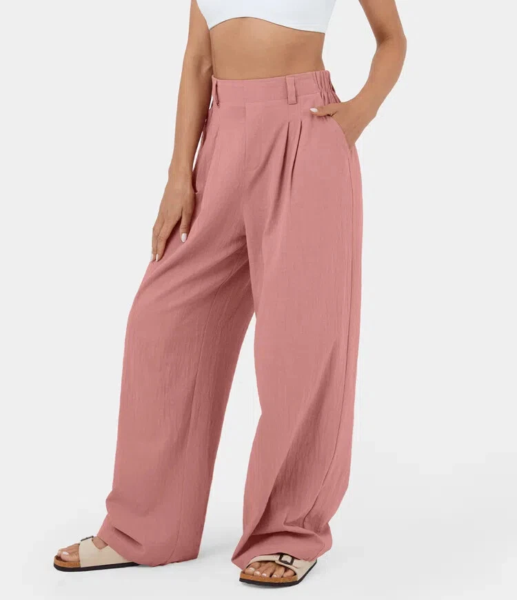 Halara High Waisted Side Pocket Wide Leg Solid Palazzo Casual Pants Cotton  Pants