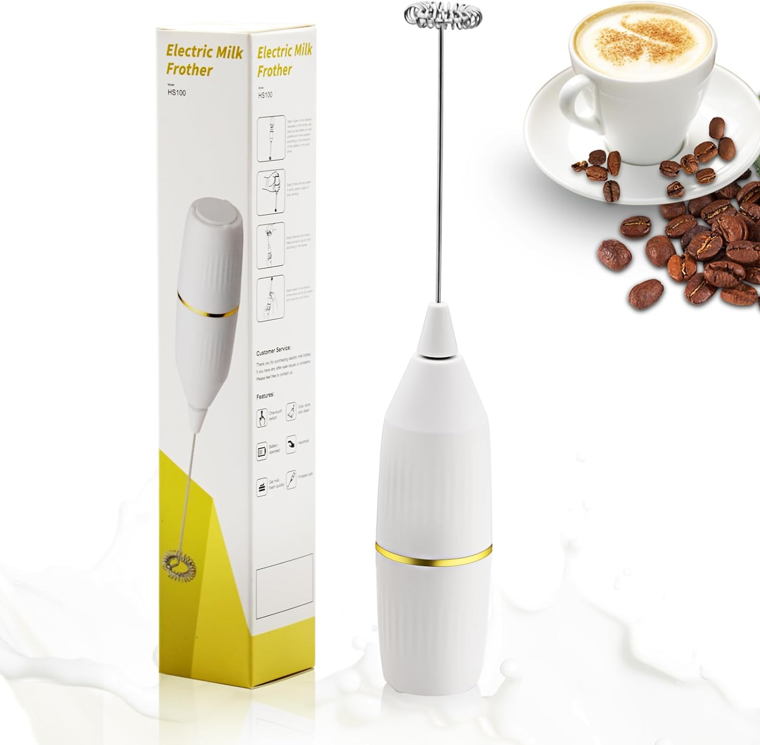 Milk Frother Handheld Foam Maker,Mini Drink Mixer and Coffee Blender Frother for-image