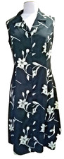 Classics Floral A Line Shirt Dress Black Sleeveless Front Buttons Collar Size 12