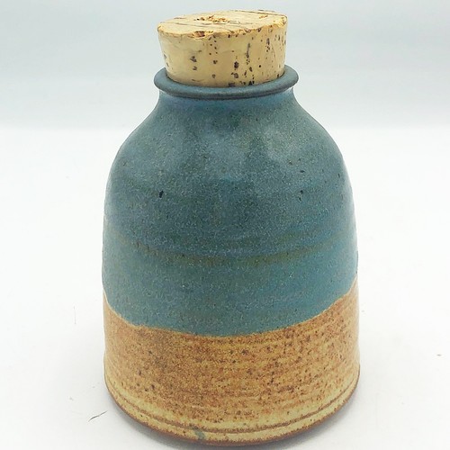 Blue and Tan Pottery Incense Holder With Cork Topper - Picture 3 of 6