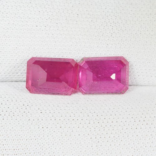 3.70Cts Fine Luster Pinkish Red Natural Ruby Octagon Pair....!!!! - Picture 2 of 2