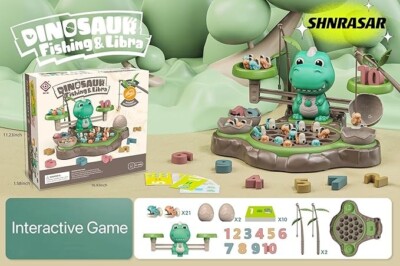 dinosaur fishing pole SHNRASAR Game Toy and Rod Fish Board Rotating with Music Fine Motor Skill Training Birthday Gifts for Children Kids Toddlers Boys Girls 3+ Toys & Games with the Jurassic World fishing kit Fishing Arcade Game Green Dinosaur