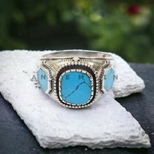 Turquoise Gemstone With 925 Sterling Silver Groom Ring For Men's #BL24