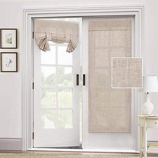 Natural Linen Blended Door Curtain - Privacy French Door Curtain Light 1 Angora