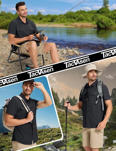 Mens Fishing Shirt Cool Hiking Button Up Quick Dry Short Sleeve UPF50+ Sun Shirt - Picture 34 of 83
