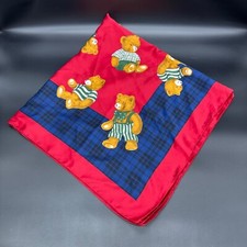 Vintage Teddy Bear Scarf Italian Plaid Maroon Navy Blue Italy Fashion Accessory