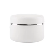 10 8oz Refillable Empty Cosmetic Container Plastic White with Silver Line Jar