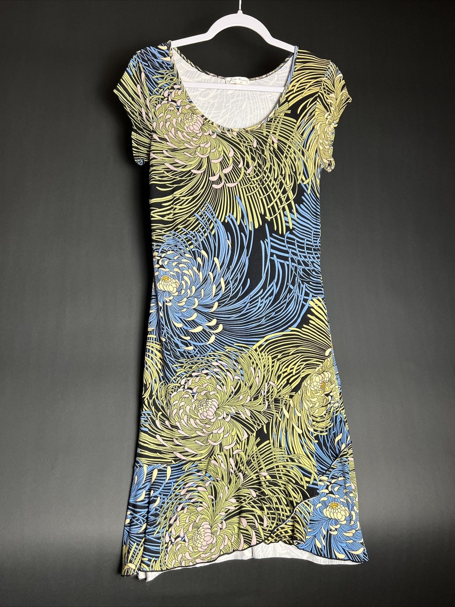 Zen Knits Dress Knee Length Abstract Floral Print Blue Green Size Small