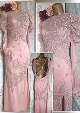 Asos pink Silver wedding evening beaded lace 20s gatsby occasion Prom dress 10