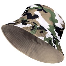 COTTON CAMO BUCKET HAT BUSH SUN REVERSIBLE FISHER CAP