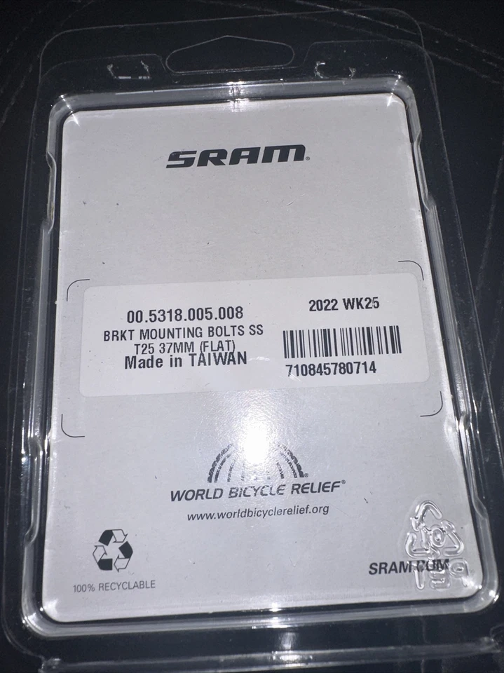 SRAM Flat Mount Disc Caliper Bracket Bolts 37mm Stainless Steel - Image 2 of 2