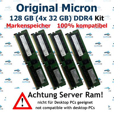 128 GB (4x 32 GB) RDIMM DDR4-2666 Server P530 P550 R360 R380 R480 F4 ...